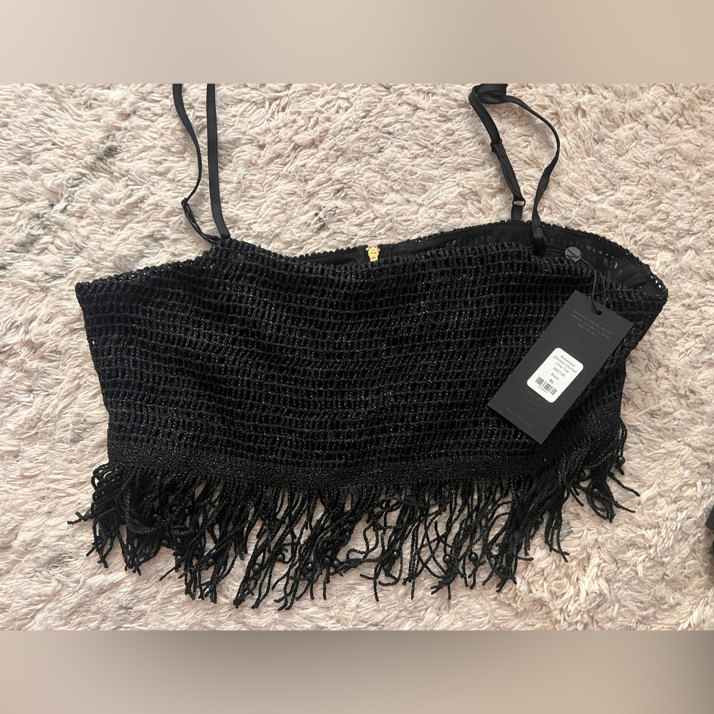 Black Cropped Camisole with Fringe